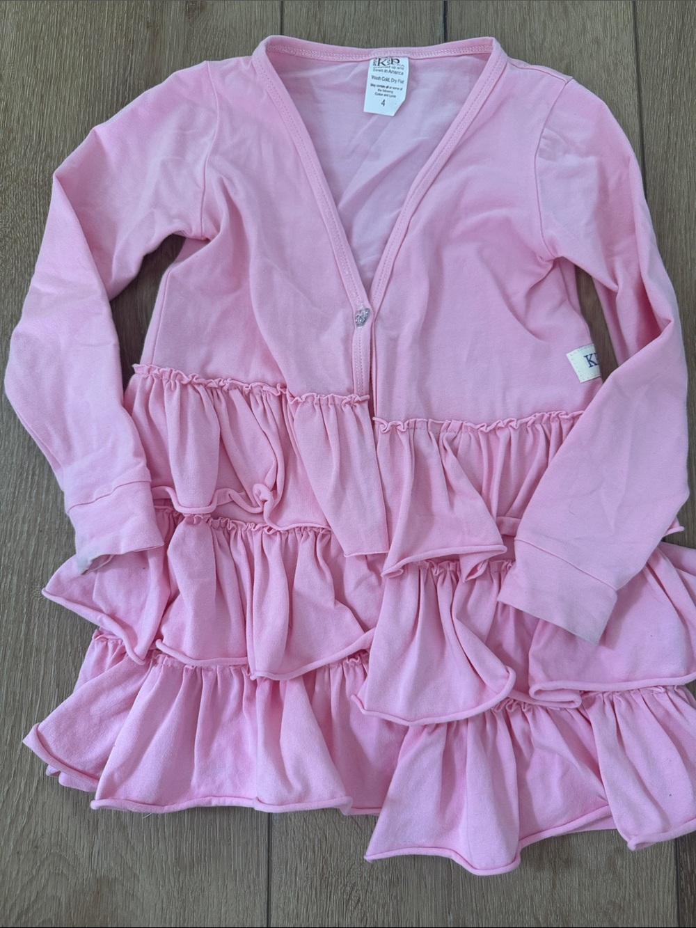 Pink Ruffle Tiered Long Sleeve Dress/Cardigan
